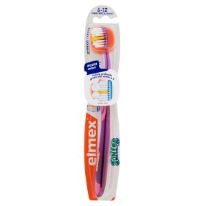Elmex junior spazzolino con setole morbide disposte a x per una pulizia profonda manico ergonomico